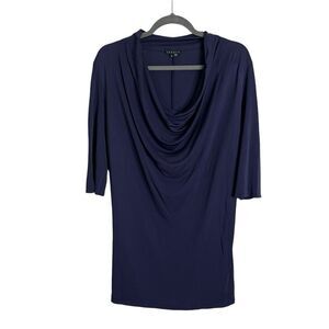 Theory Tunic Top Women’s Size M Navy Draped Cowl Neck Jersey Slouchy 3/4 Sleeves